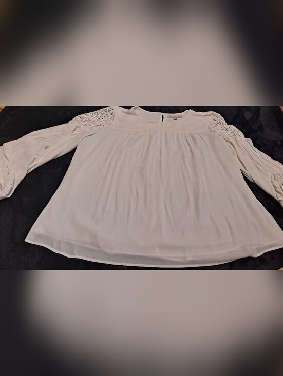 LOFT Tops - Loft Women’s Cream Lace-Yoke Blouse - Elegant Long Sleeve Top Sz XL